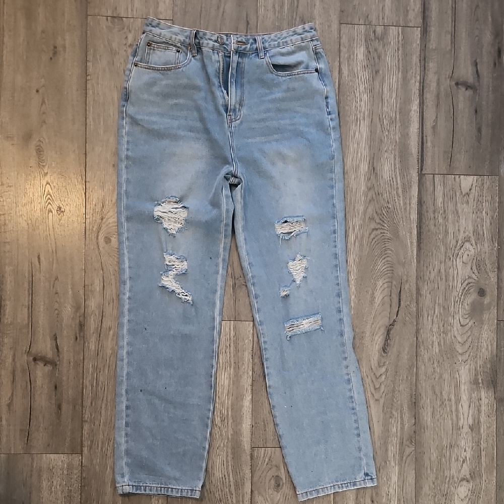Finesse Light Blue Distressed Boyfriend Jeans